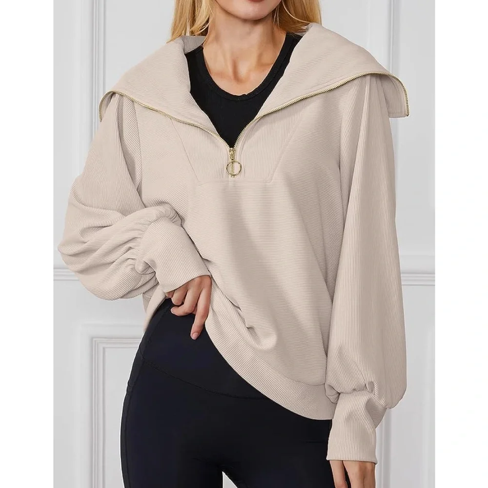 Trendy Queen Half Zip Pullover Sweatshirt Size Large NEW Beige - Picture 8 of 14